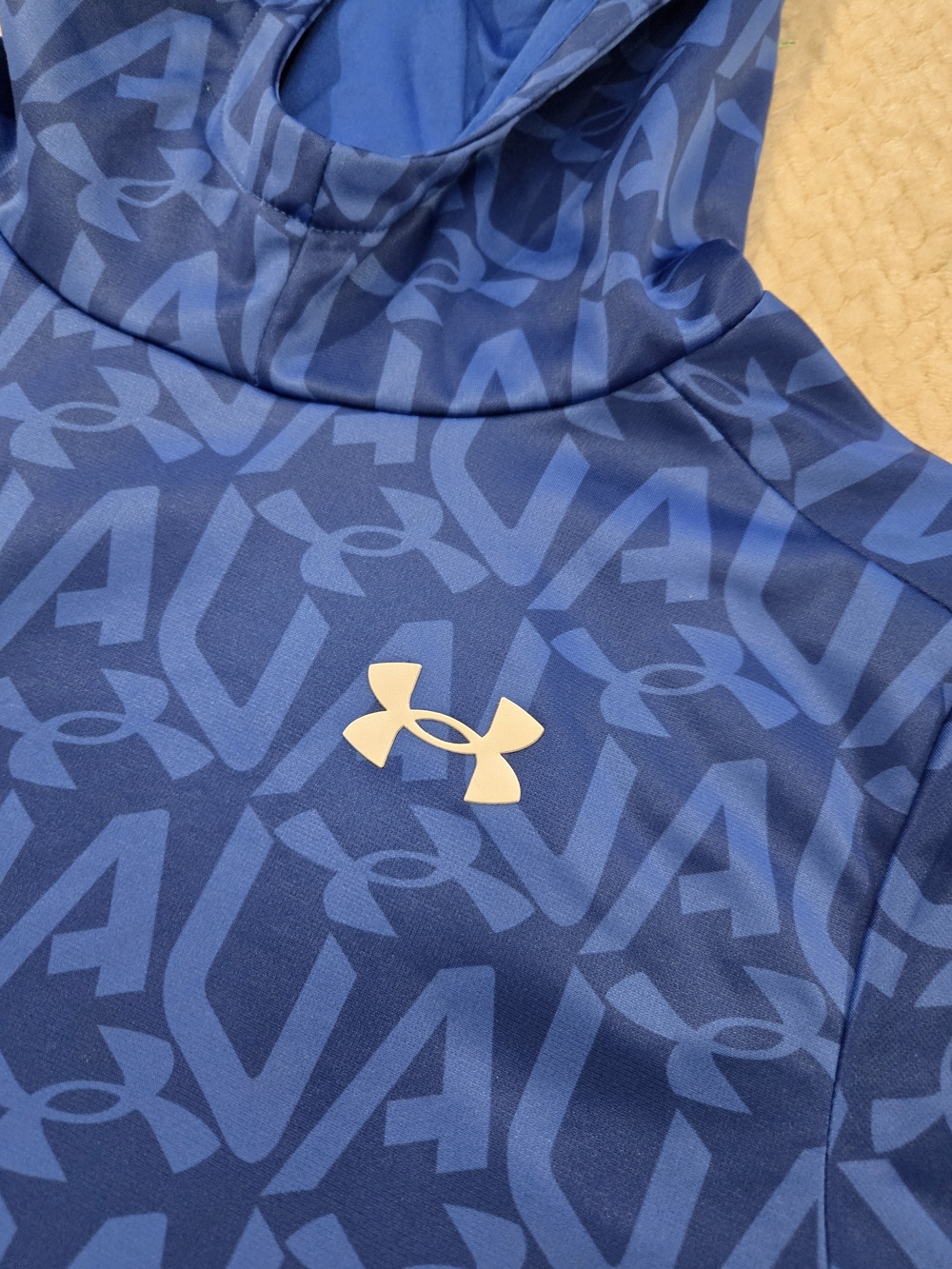 Under Armour Boys Youth XL Blue All Over Logo Pullover Hoodie - Picture 5 of 11